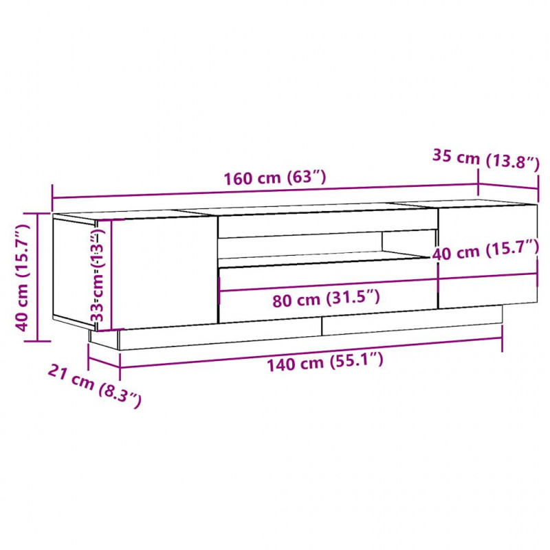 Szafka pod TV z oświetleniem LED, stare drewno, 160x35x40 cm