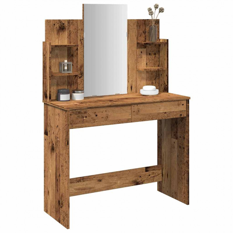 Toaletka z lustrem, stare drewno, 96x39x142 cm