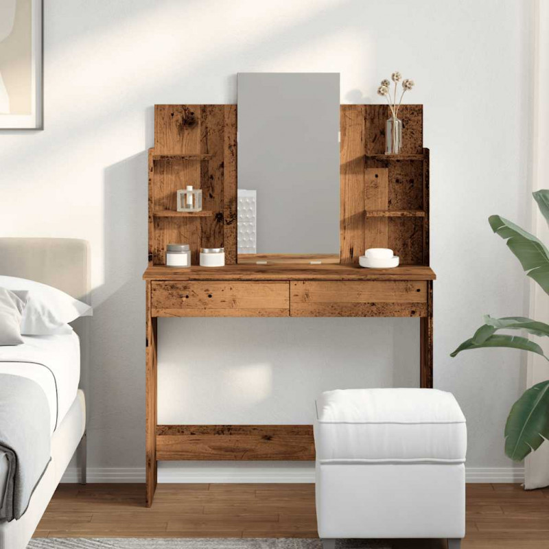 Toaletka z lustrem, stare drewno, 96x39x142 cm