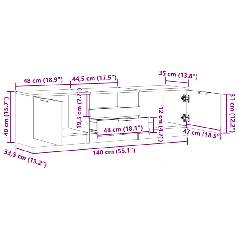Szafka pod telewizor, stare drewno, 140x35x40 cm