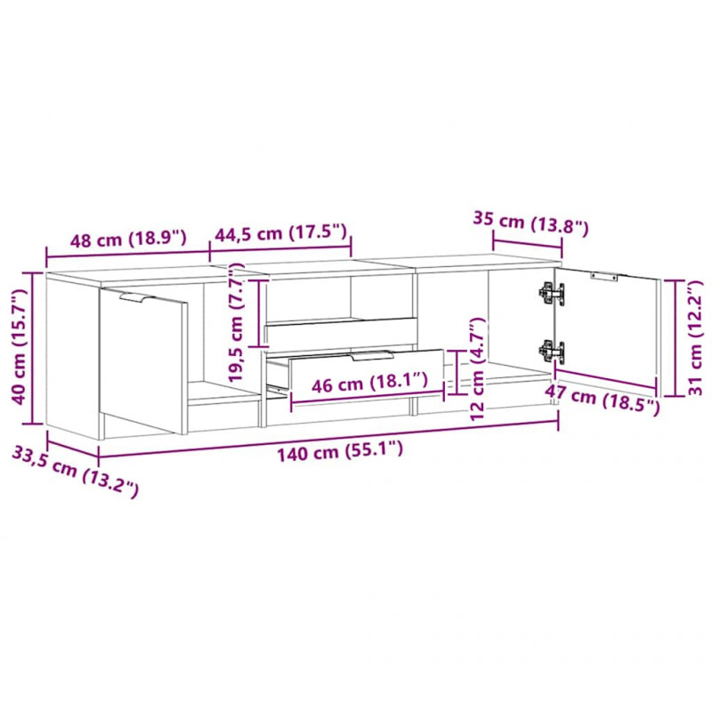 Szafka RTV Artisan Oak 140x35x40 cm Drewno konstrukcyjne