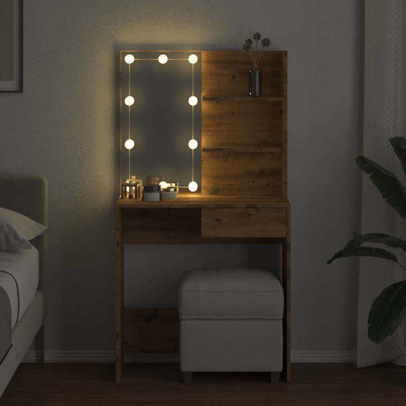Toaletka z oświetleniem LED, dąb artisan, 74,5x40x141 cm
