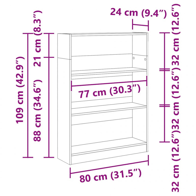 Regał, biały, 80x24x109 cm, materiał drewnopochodny