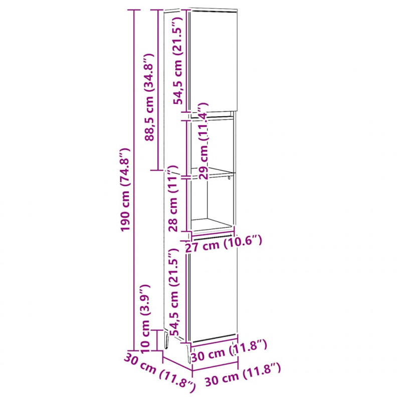 Szafka łazienkowa, dąb artisan, 30x30x190 cm