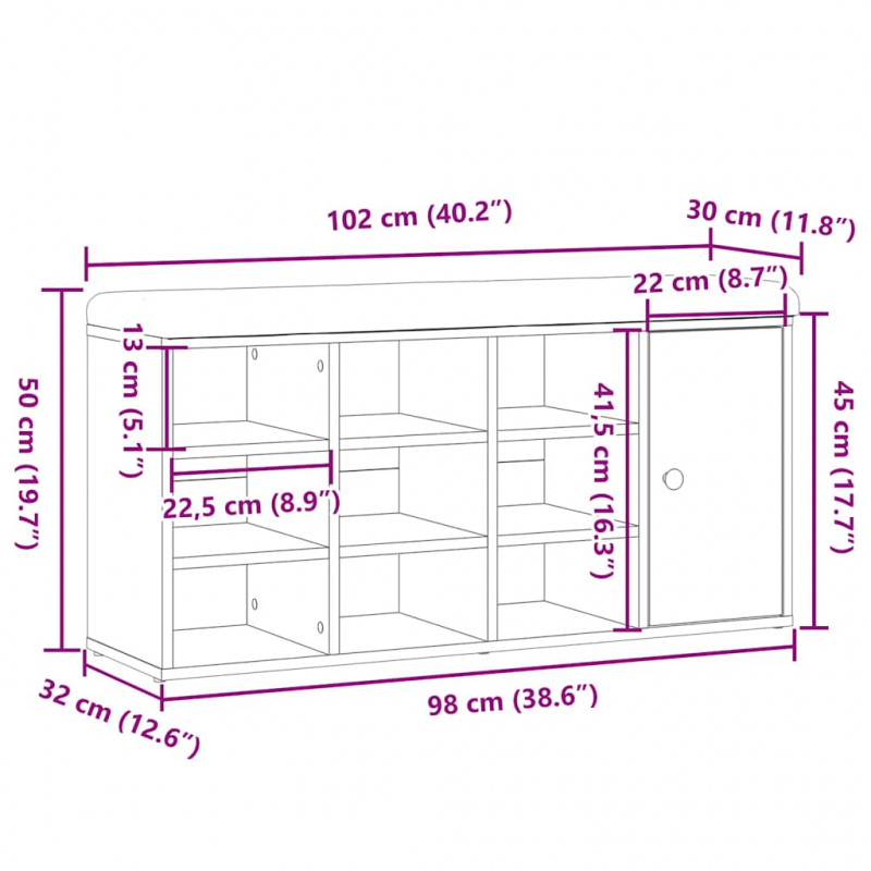 Ławka na buty Stare drewno 102x32x50 cm Drewno klejone