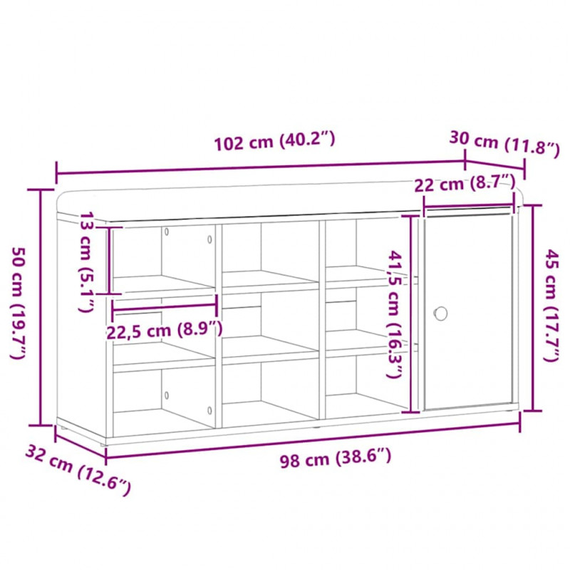 Ławka na buty dąb artisan 102x32x50 cm Drewno klejone