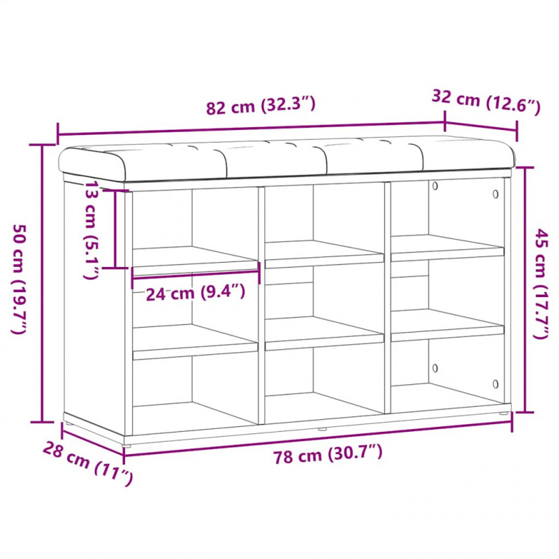 Ławka na buty Stare drewno 82x32x50 cm Drewno klejone