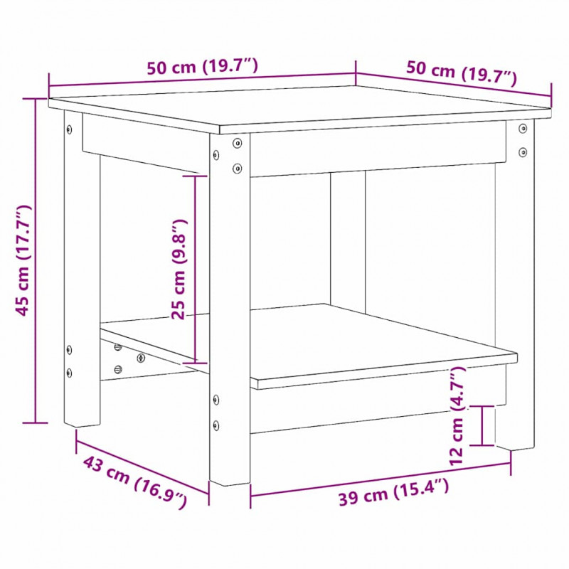 Stolik kawowy Woskowy brąz 50 x 50 x 45 cm Lite drewno sosnowe