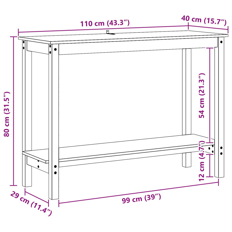 Konsola Woskowy Brąz 110 x 40 x 80 cm Lite drewno sosnowe