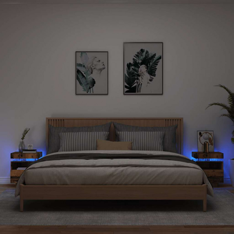 Szafki nocne z oświetleniem LED, 2 szt., stare drewno
