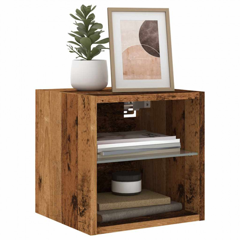 Ścienne szafki TV z LED, 2 szt., stare drewno, 30x28,5x30 cm