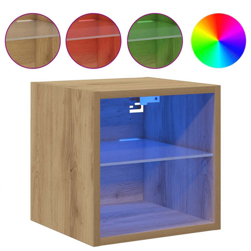 Ścienna szafka TV z LED, dąb artisan, 30x28,5x30 cm