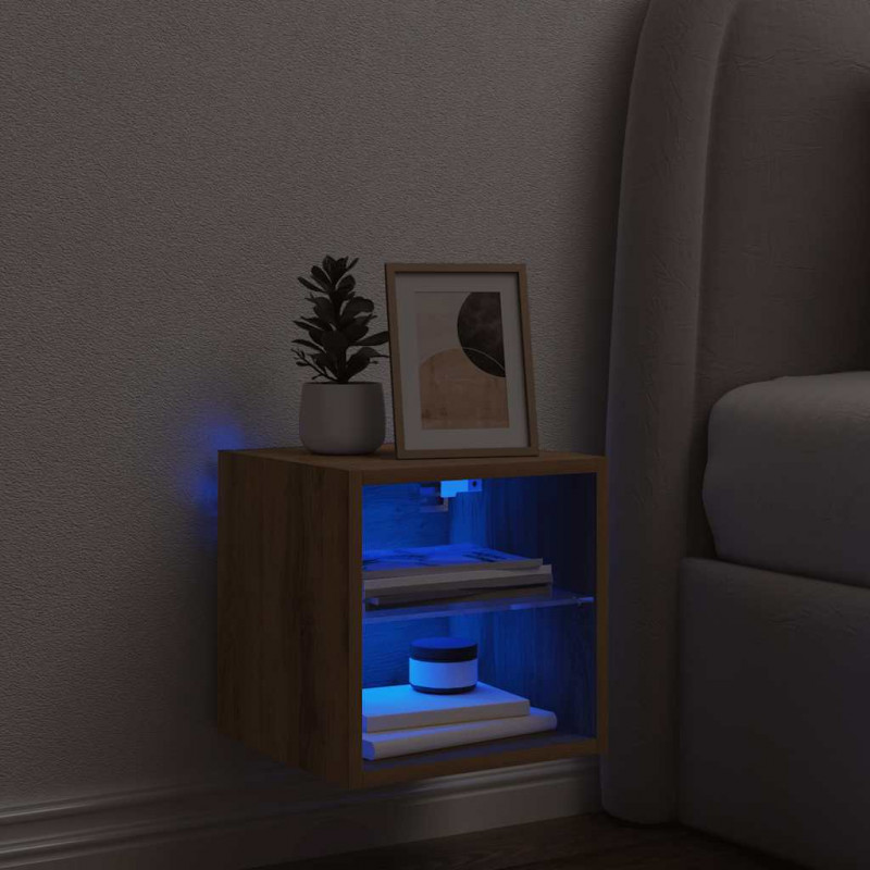 Ścienna szafka TV z LED, dąb artisan, 30x28,5x30 cm