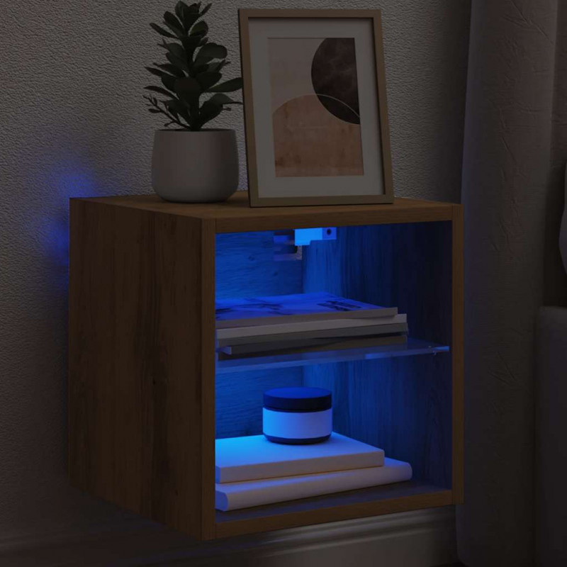Ścienna szafka TV z LED, dąb artisan, 30x28,5x30 cm