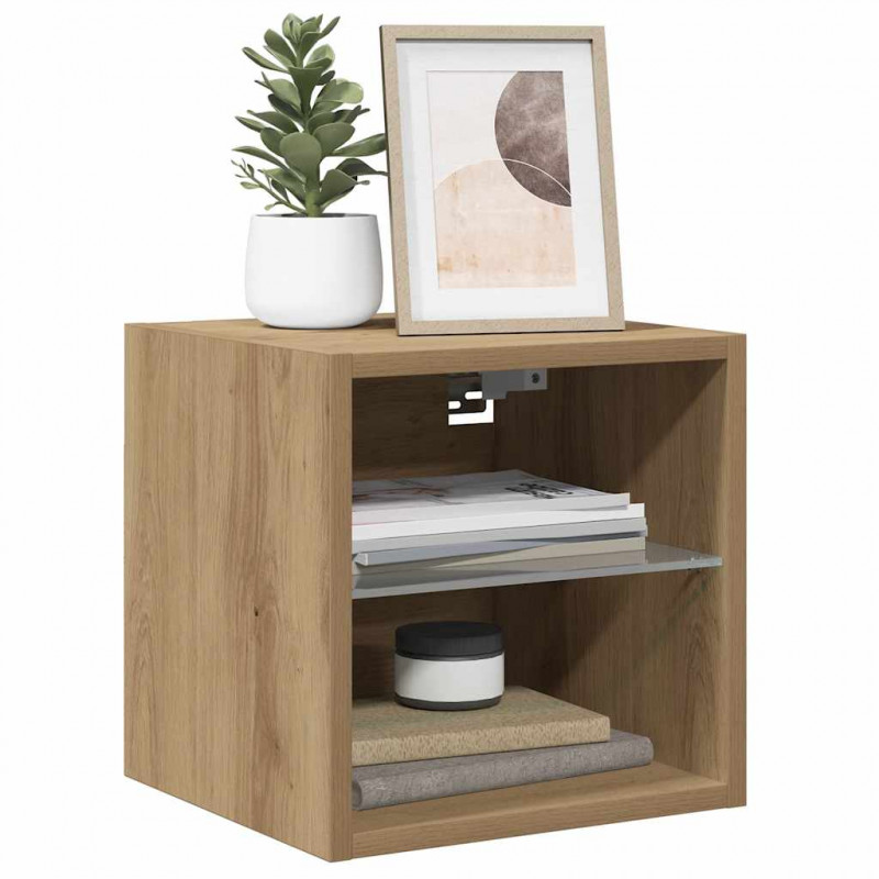 Ścienna szafka TV z LED, dąb artisan, 30x28,5x30 cm