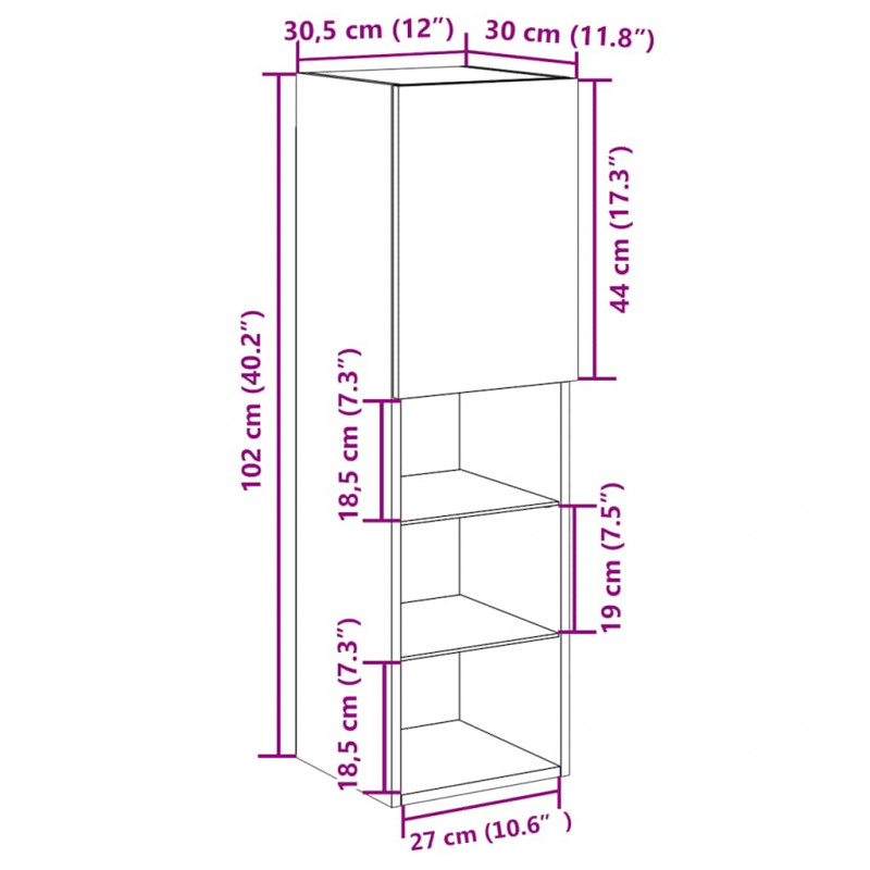 Szafki TV, z LED, 2 szt., stare drewno, 30,5x30x102 cm