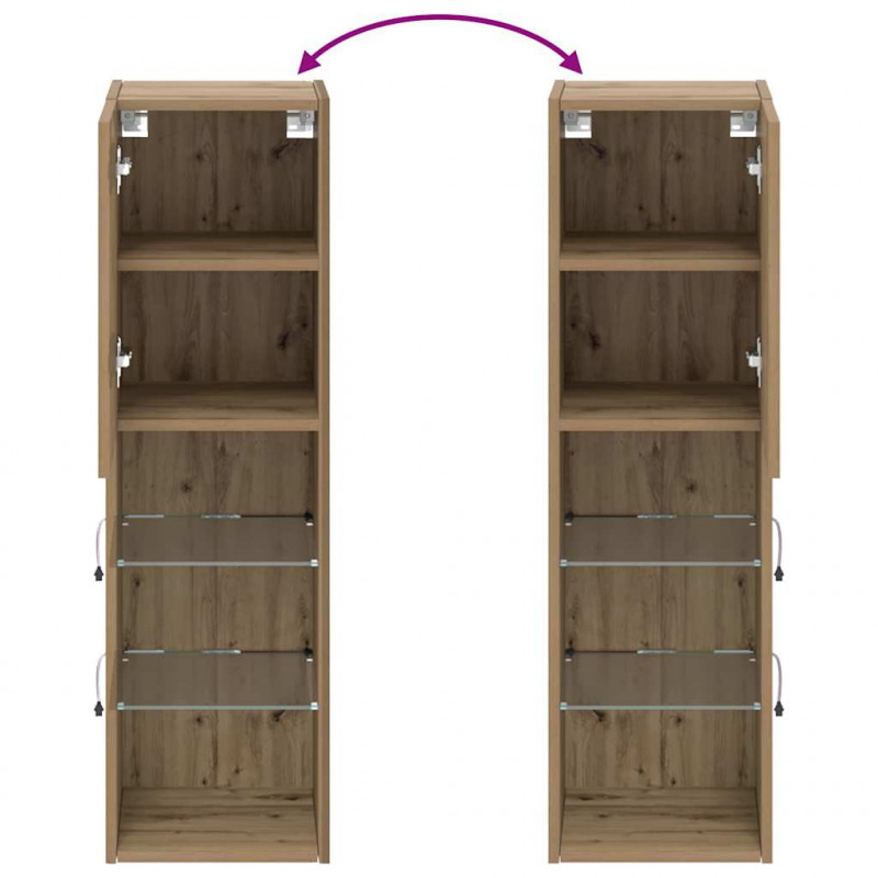 Szafki TV, z LED, 2 szt., dąb artisian, 30,5x30x102 cm