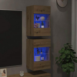 Szafki wiszące z oświetleniem LED do telewizora 2 szt. Dąb Artisan