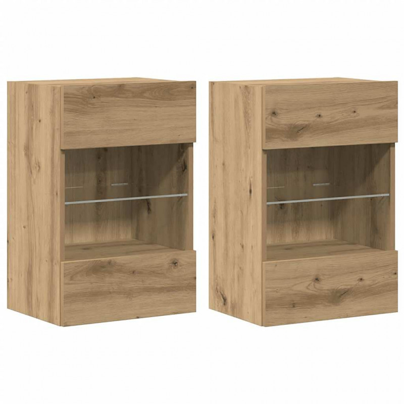 Szafki wiszące z oświetleniem LED do telewizora 2 szt. Dąb Artisan
