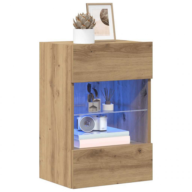 Szafki wiszące z oświetleniem LED do telewizora 2 szt. Dąb Artisan