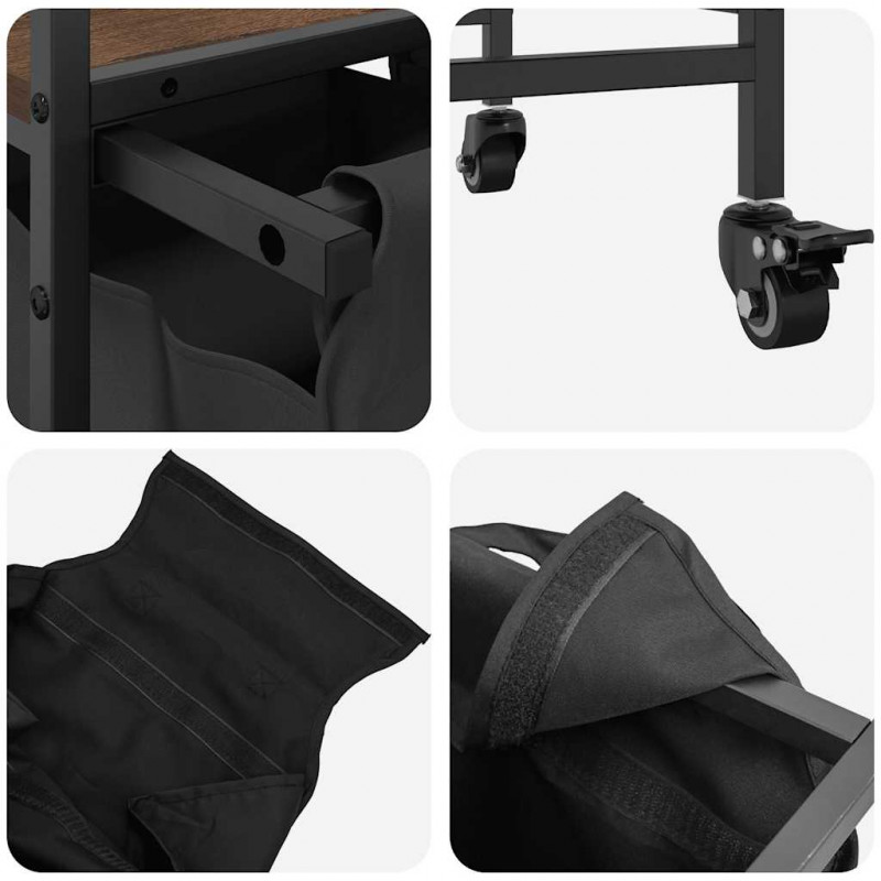 Kosz na pranie 3 przegrody z kółkami, brązowy dąb