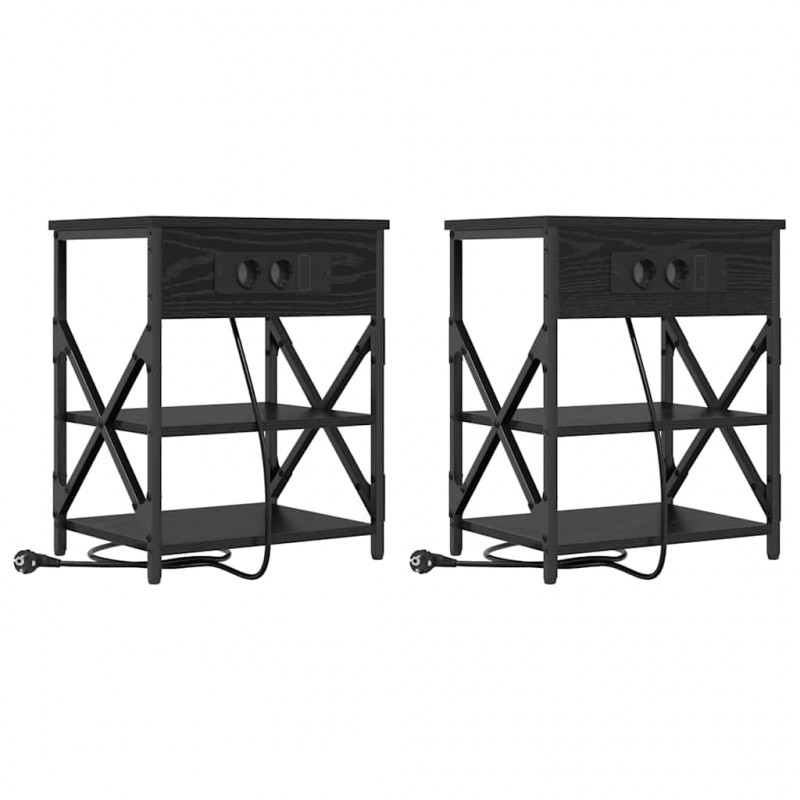Szafka Nocna z półką 2 pcs Czarny Dąb 41 x 31 x 51 cm