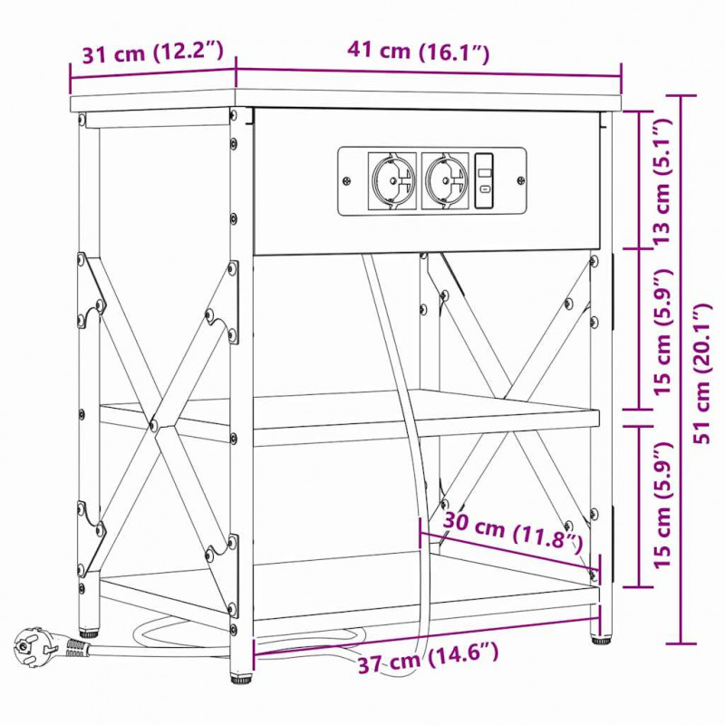 Szafka Nocna z półką 2 pcs Czarny Dąb 41 x 31 x 51 cm