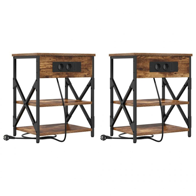 Szafka Nocna z półką 2 pcs Dąb wędzony 41 x 31 x 51 cm