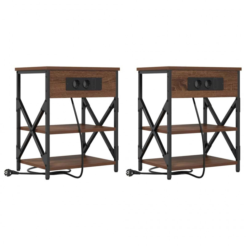 Szafka Nocna z półką 2 pcs Brązowy dąb 41 x 31 x 51 cm