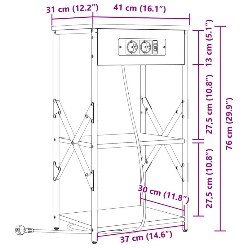 Szafka Nocna z półką 2 pcs Brązowy dąb 41 x 31 x 76 cm