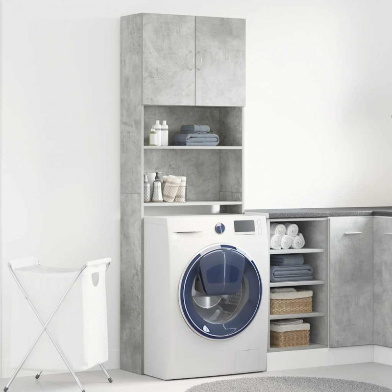 Szafka pod pralkę Betonowa szara 64x24x190 cm Drewno klejone