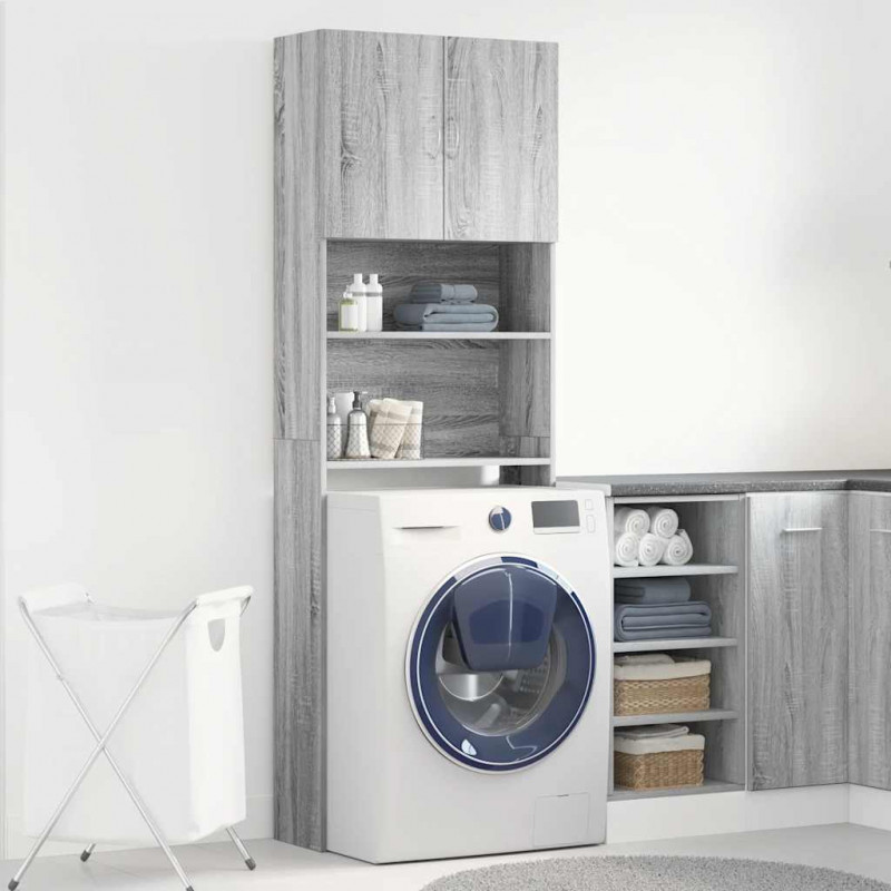 Szafka pod pralkę Sonoma Szara 64x24x190 cm Drewno klejone