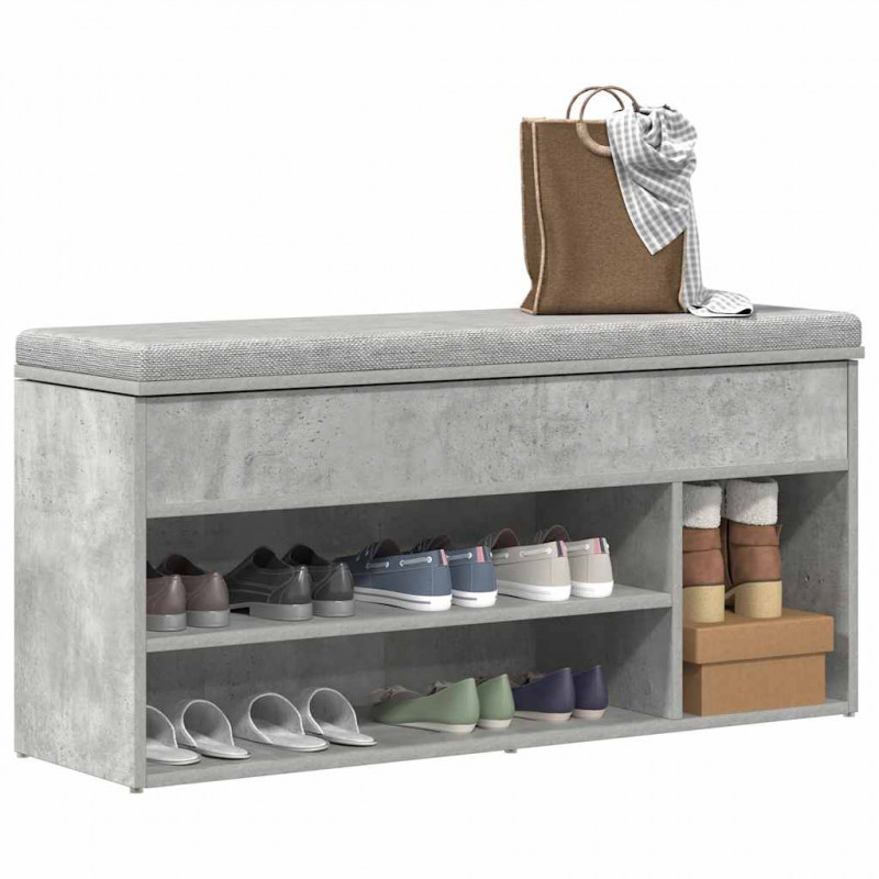 Ławka z miejscem na buty, szarość betonu, 102x30,5x45 cm