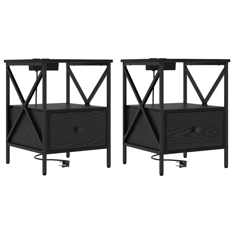 Szafka Nocna z szufladą 2 pcs Czarny Dąb 41,5 x 40,5 x 55 cm