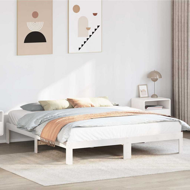Rama łóżka bez materaca, biała, 160x200 cm, lite drewno sosnowe