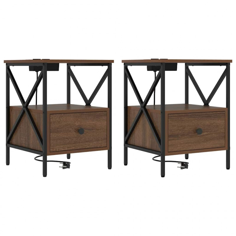 Szafka Nocna z szufladą 2 pcs Brązowy dąb 41,5 x 40,5 x 55 cm