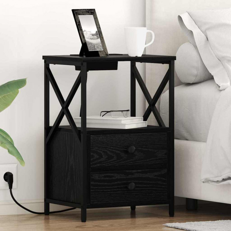 Szafka Nocna z szufladą 2 pcs Czarny Dąb 40 x 31 x 60 cm