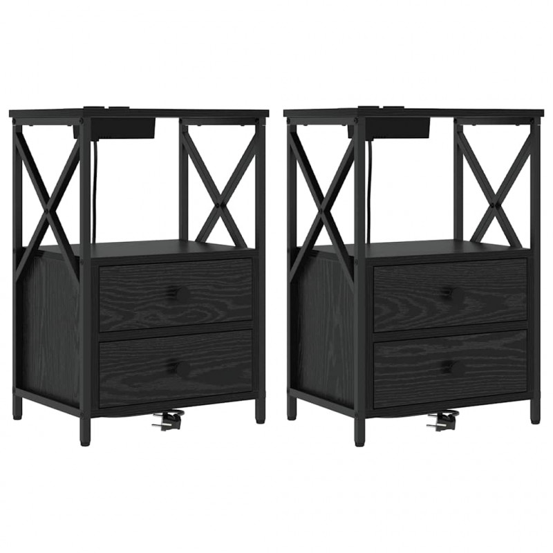 Szafka Nocna z szufladą 2 pcs Czarny Dąb 40 x 31 x 60 cm