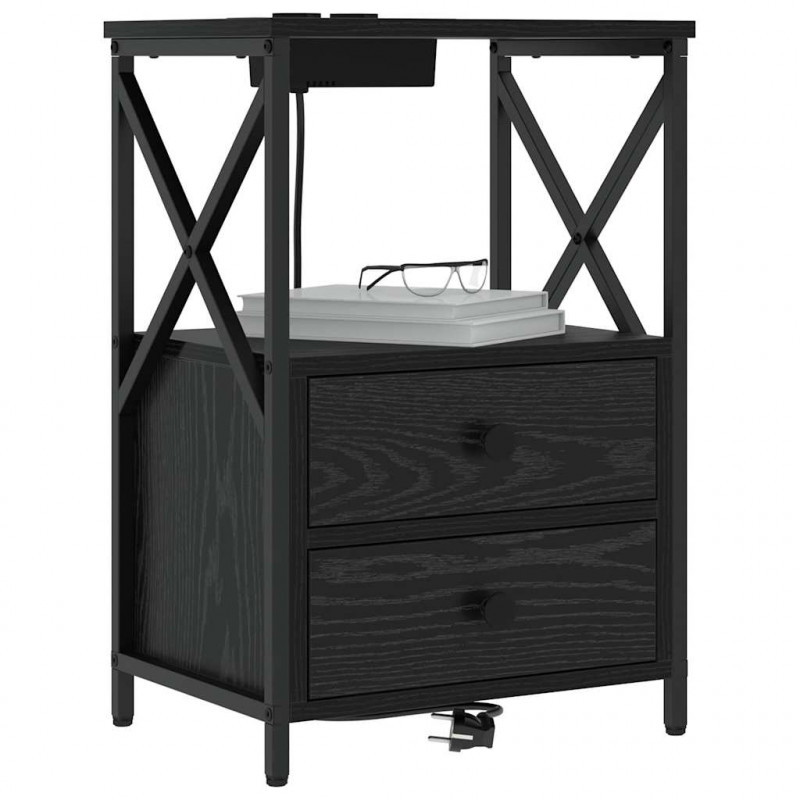 Szafka Nocna z szufladą 2 pcs Czarny Dąb 40 x 31 x 60 cm