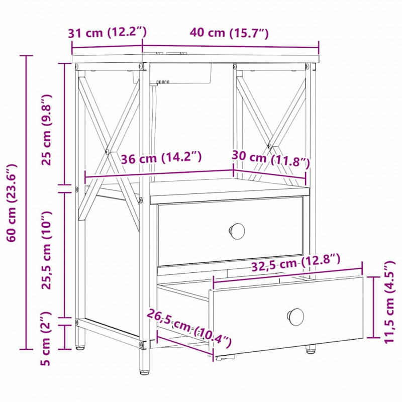 Szafka Nocna z szufladą 2 pcs Czarny Dąb 40 x 31 x 60 cm
