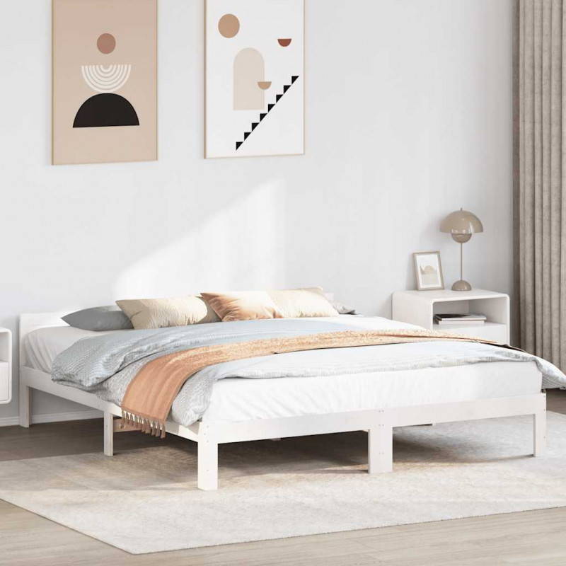 Rama łóżka bez materaca, biała, 160x200 cm, lite drewno sosnowe