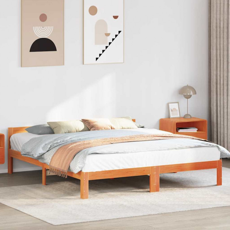 Rama łóżka bez materaca, woskowy brąz, 160x200 cm, lita sosna