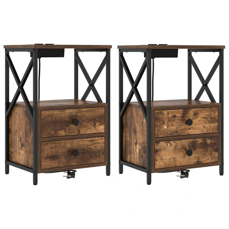 Szafka Nocna z szufladą 2 pcs Dąb wędzony 40 x 31 x 60 cm