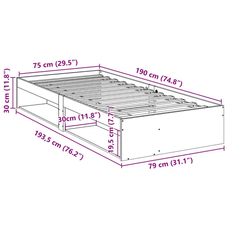 Łóżko dzienne bez materaca białe 75x190 cm lite drewno sosnowe