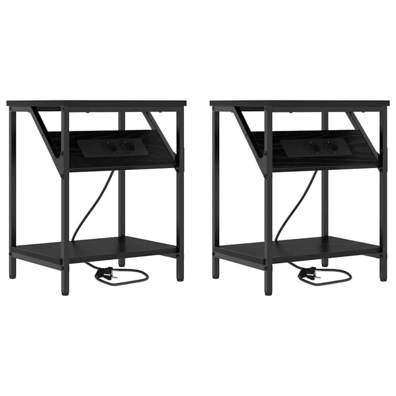 Szafka Nocna 2 pcs Czarny Dąb 38 x 30 x 48 cm