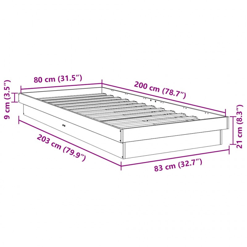 Rama łóżka bez materaca 80x200 cm lite drewno dębowe