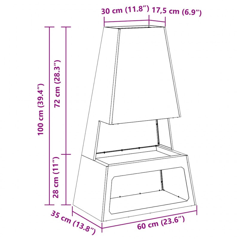 Kominek Czarny 60 x 35 x 100 cm Stal