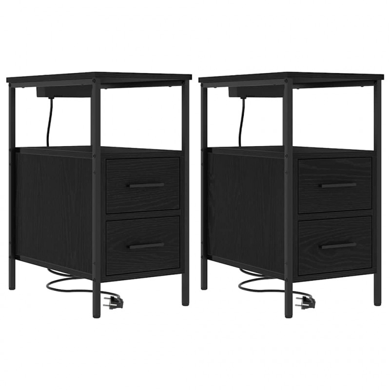 Szafka Nocna z szufladą 2 pcs Czarny Dąb 30 x 48 x 61 cm