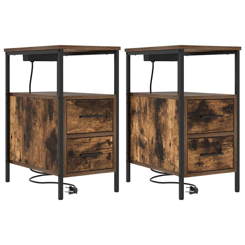 Szafka Nocna z szufladą 2 pcs Dąb wędzony 30 x 48 x 61 cm