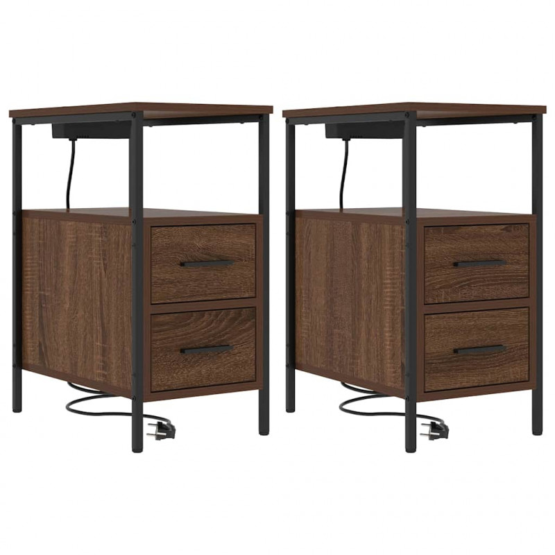 Szafka Nocna z szufladą 2 pcs Brązowy dąb 30 x 48 x 61 cm